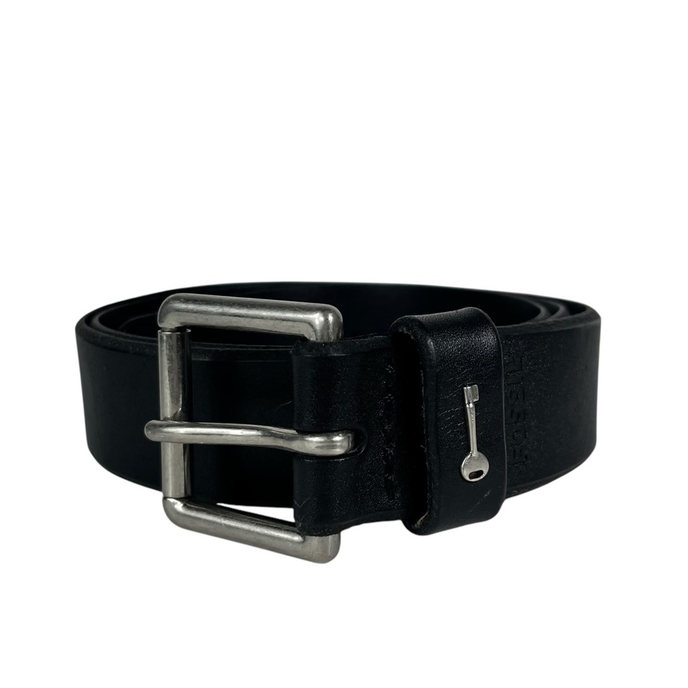 Fossil Men's Genuine Leather Key Keeper Black Belt Silver Buckle Small S